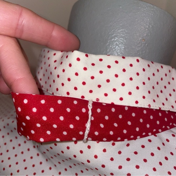 Koret vintage blouse long sleeve button down sash white red polka dot medium - Picture 7 of 9